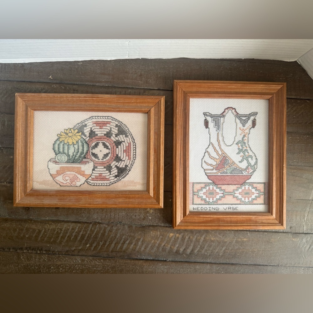 Framed Southwestern Cross-Stitch Art